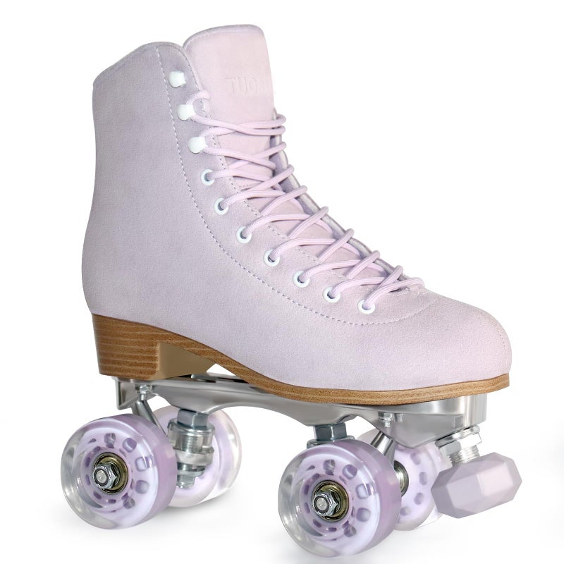 TUOSAMTIN Roller Skates for Women or Men with Height Adjustable Rubber Stoppers Retro Suede Quad Roller Skates for Outdoor and Indoor (Purple, 8) - Image 1