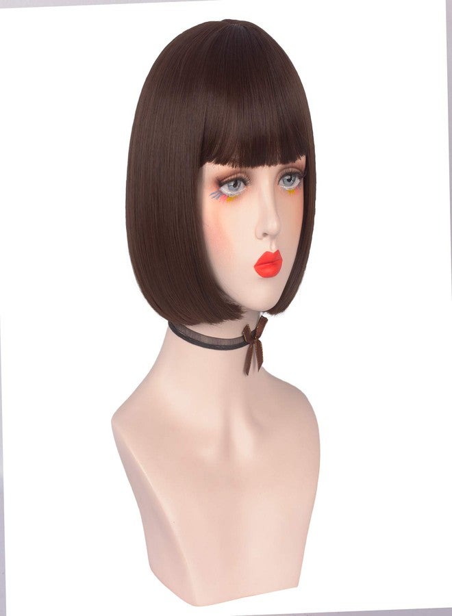 Askuang Brown Bob Wigs for Women Short Bob Wigs with Bangs 10 Inches for Daily Party Halloween Cosplay - Image 2