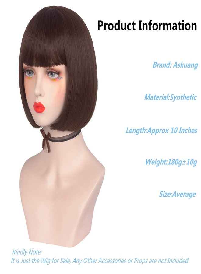 Askuang Brown Bob Wigs for Women Short Bob Wigs with Bangs 10 Inches for Daily Party Halloween Cosplay - Image 3