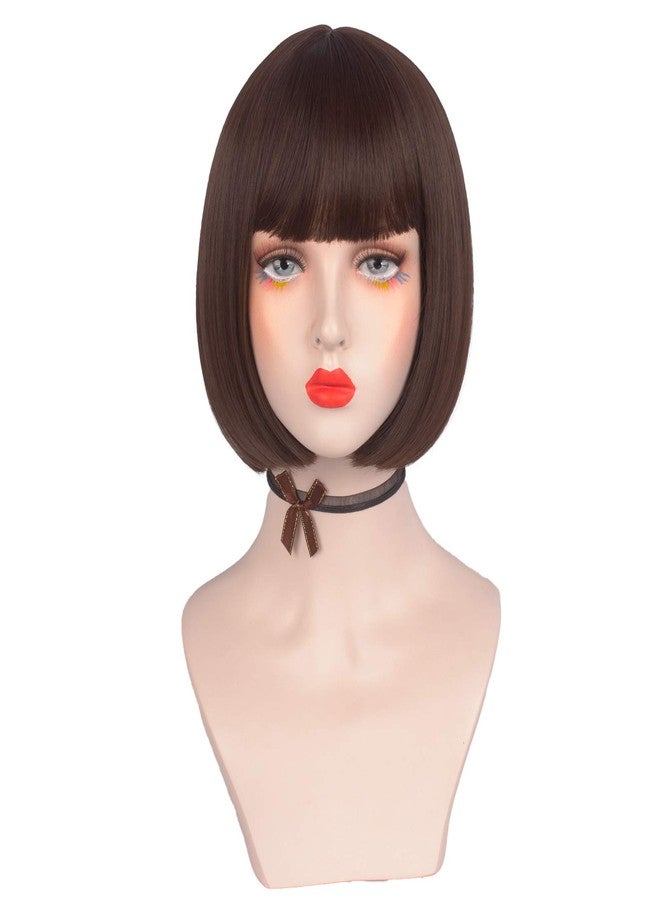 Askuang Brown Bob Wigs for Women Short Bob Wigs with Bangs 10 Inches for Daily Party Halloween Cosplay - Image 1
