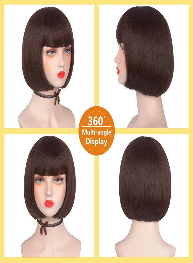 Askuang Brown Bob Wigs for Women Short Bob Wigs with Bangs 10 Inches for Daily Party Halloween Cosplay - Image 4
