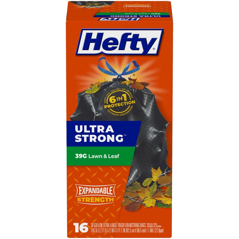 Hefty Hefty Ultra Strong Lawn Leaf Trash Bags Unscented 39 Gallon 16 Count