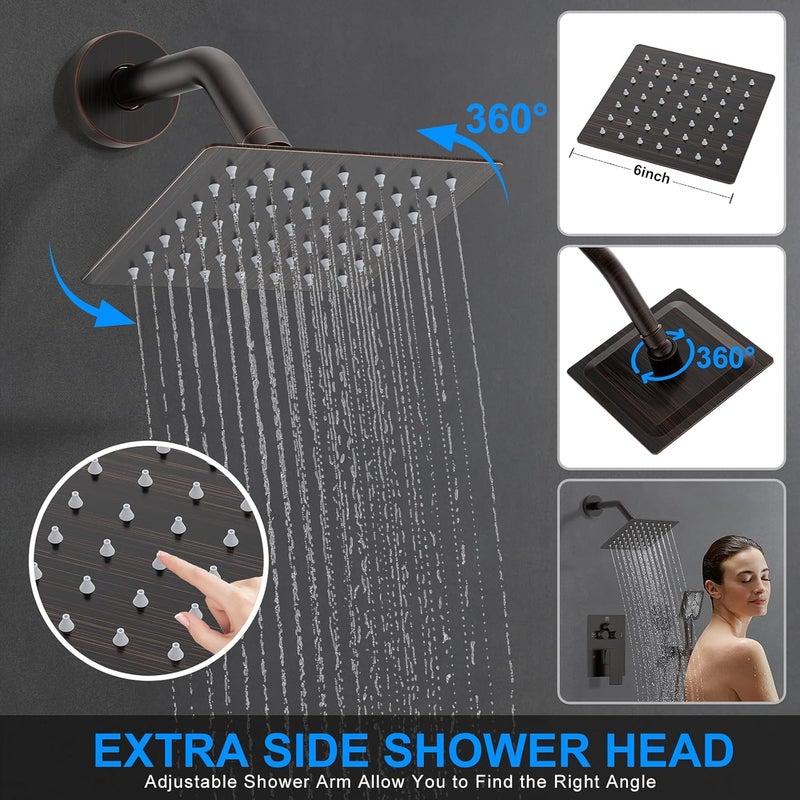 Woindo Shower Faucet Set, 12" Ceiling Mount Rainfall Shower System with 2 Rain Shower Head and Multi-function Handheld Head Push Button Diverter Shower Faucet Trim Kit (12", Oil Rubbed Bronze) - Image 3