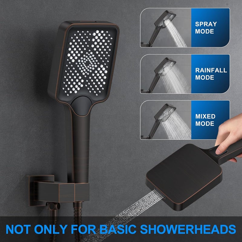 Woindo Shower Faucet Set, 12" Ceiling Mount Rainfall Shower System with 2 Rain Shower Head and Multi-function Handheld Head Push Button Diverter Shower Faucet Trim Kit (12", Oil Rubbed Bronze) - Image 4