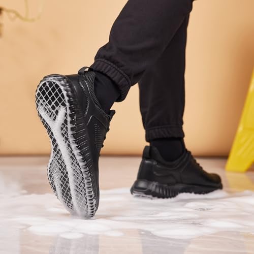 SHULOOK Men's Non Slip Work Shoes Slip On Sneakers Waterproof Food Service Kitchen Chef Restaurant Slip Resistant Walking Shoes Lightweight Comfortable Working Footwear Black Size 7 - Image 2