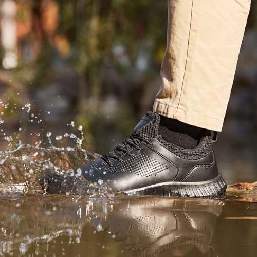 SHULOOK Men's Non Slip Work Shoes Slip On Sneakers Waterproof Food Service Kitchen Chef Restaurant Slip Resistant Walking Shoes Lightweight Comfortable Working Footwear Black Size 7 - Image 3