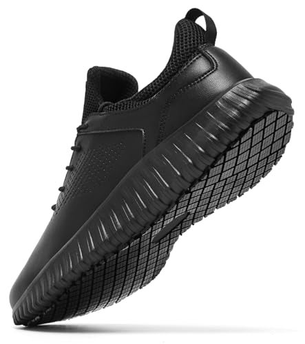 SHULOOK Men's Non Slip Work Shoes Slip On Sneakers Waterproof Food Service Kitchen Chef Restaurant Slip Resistant Walking Shoes Lightweight Comfortable Working Footwear Black Size 7 - Image 4