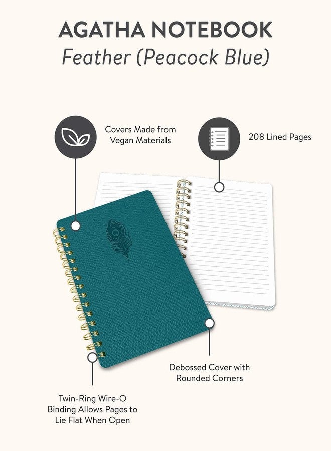Studio Oh! Feather (Peacock Blue) Agatha Notebook - Journaling Notebooks for Home Use & Work - 208 Lined Pages Notebook for Productivity Planner - Spiral Notebooks for Work with Wire-O Binding - Image 5