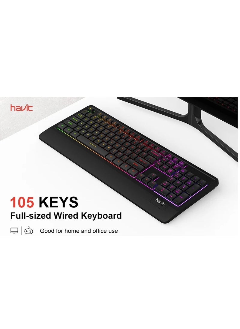 Havit KB488L Mechanical Keyboard – RGB Backlight, Durable Keys, USB Connection,    Cable Length 1500 mm -Black