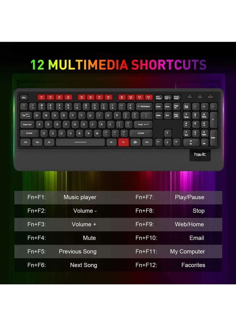 Havit KB488L Mechanical Keyboard – RGB Backlight, Durable Keys, USB Connection,    Cable Length 1500 mm -Black