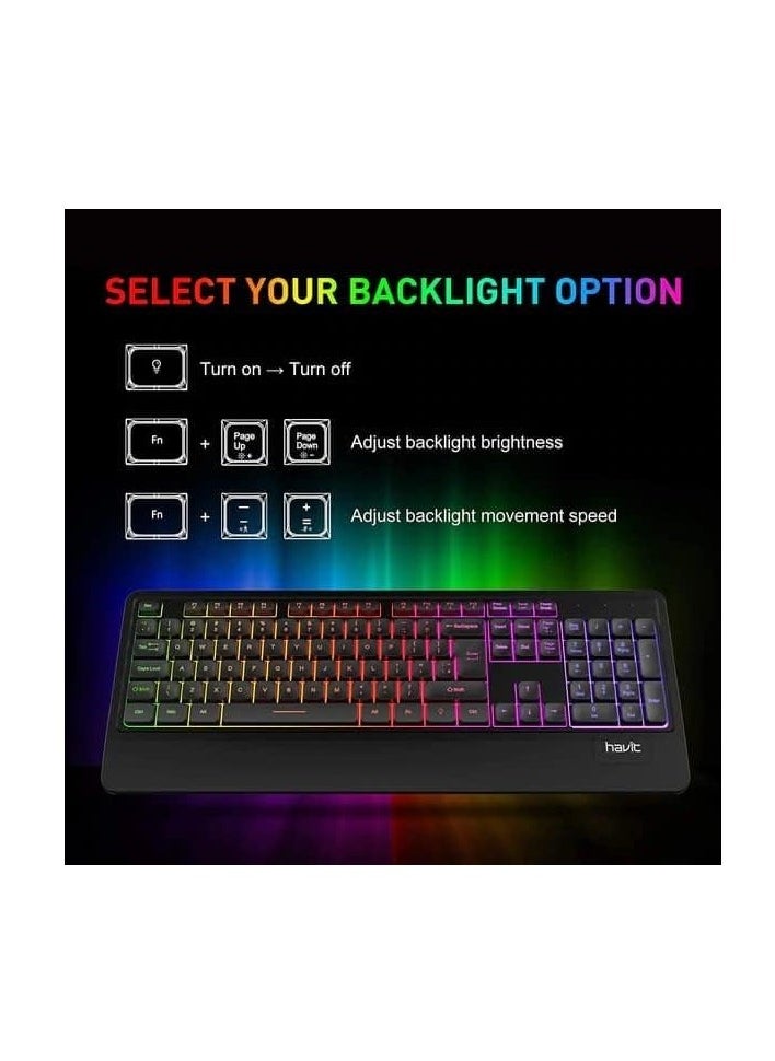 Havit KB488L Mechanical Keyboard – RGB Backlight, Durable Keys, USB Connection,    Cable Length 1500 mm -Black