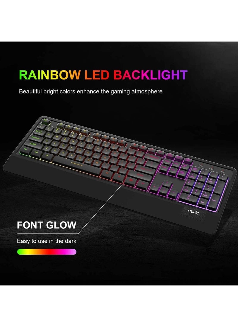 Havit KB488L Mechanical Keyboard – RGB Backlight, Durable Keys, USB Connection,    Cable Length 1500 mm -Black