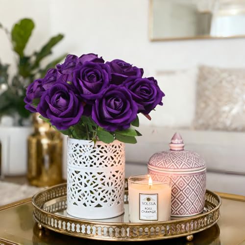 YGbridge Artificial Roses Flowers, 12 Pcs Fake Purple Rose in Bulk, Long Stem Realistic Silk Roses Bouquet for Wedding, Party Centerpieces, Flower Arrangement, Home Decor (Purple, 12-PCS) - Image 4