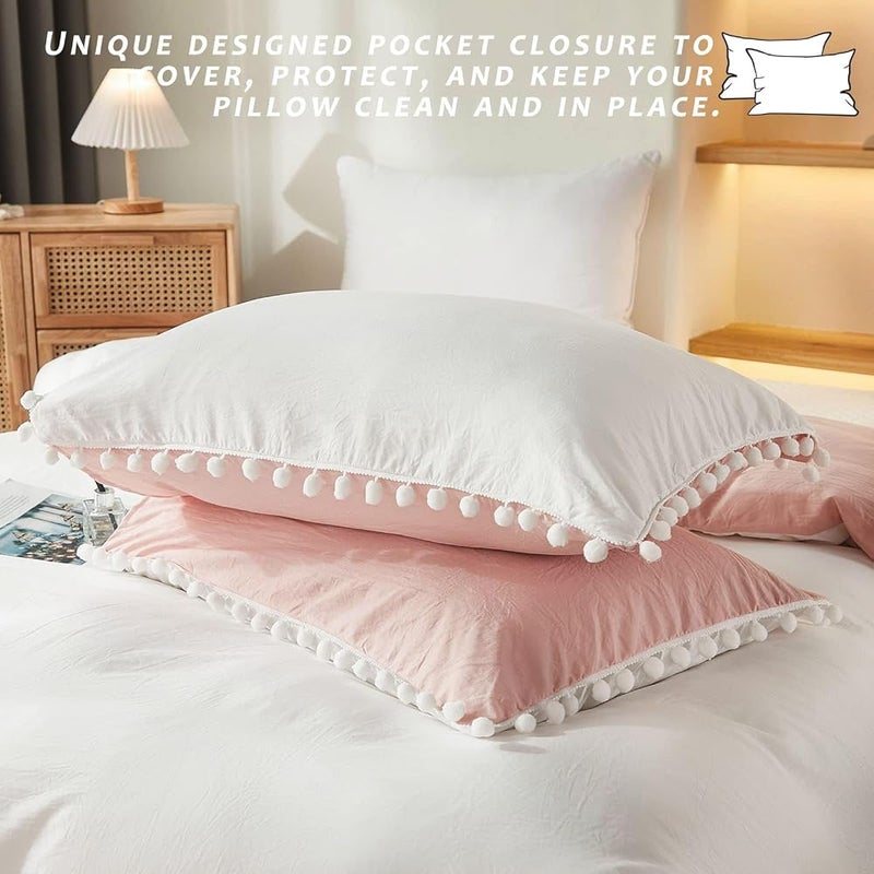 Bedbay Queen Size Comforter Set Pink Bedding Ultra Soft Breathable 3 Pcs Lightweight Comforter Bed Set for All Season White and Pink Reversible Aesthetic Bedding Set Full Size (Pink,Queen) - Image 3