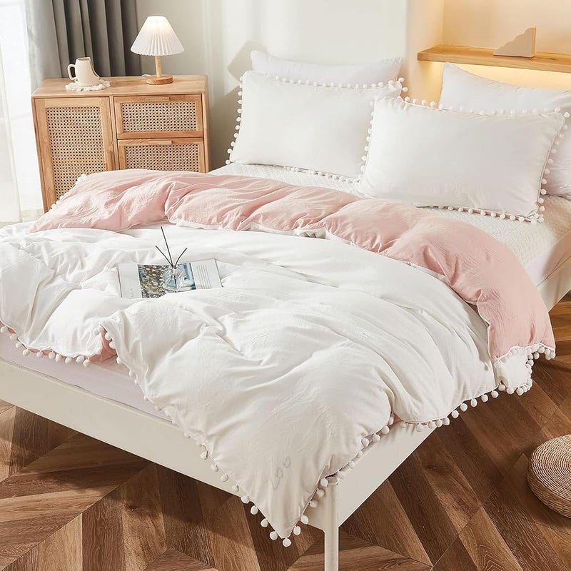 Bedbay Queen Size Comforter Set Pink Bedding Ultra Soft Breathable 3 Pcs Lightweight Comforter Bed Set for All Season White and Pink Reversible Aesthetic Bedding Set Full Size (Pink,Queen) - Image 1