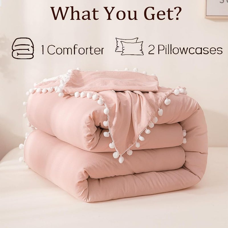 Bedbay Queen Size Comforter Set Pink Bedding Ultra Soft Breathable 3 Pcs Lightweight Comforter Bed Set for All Season White and Pink Reversible Aesthetic Bedding Set Full Size (Pink,Queen) - Image 4