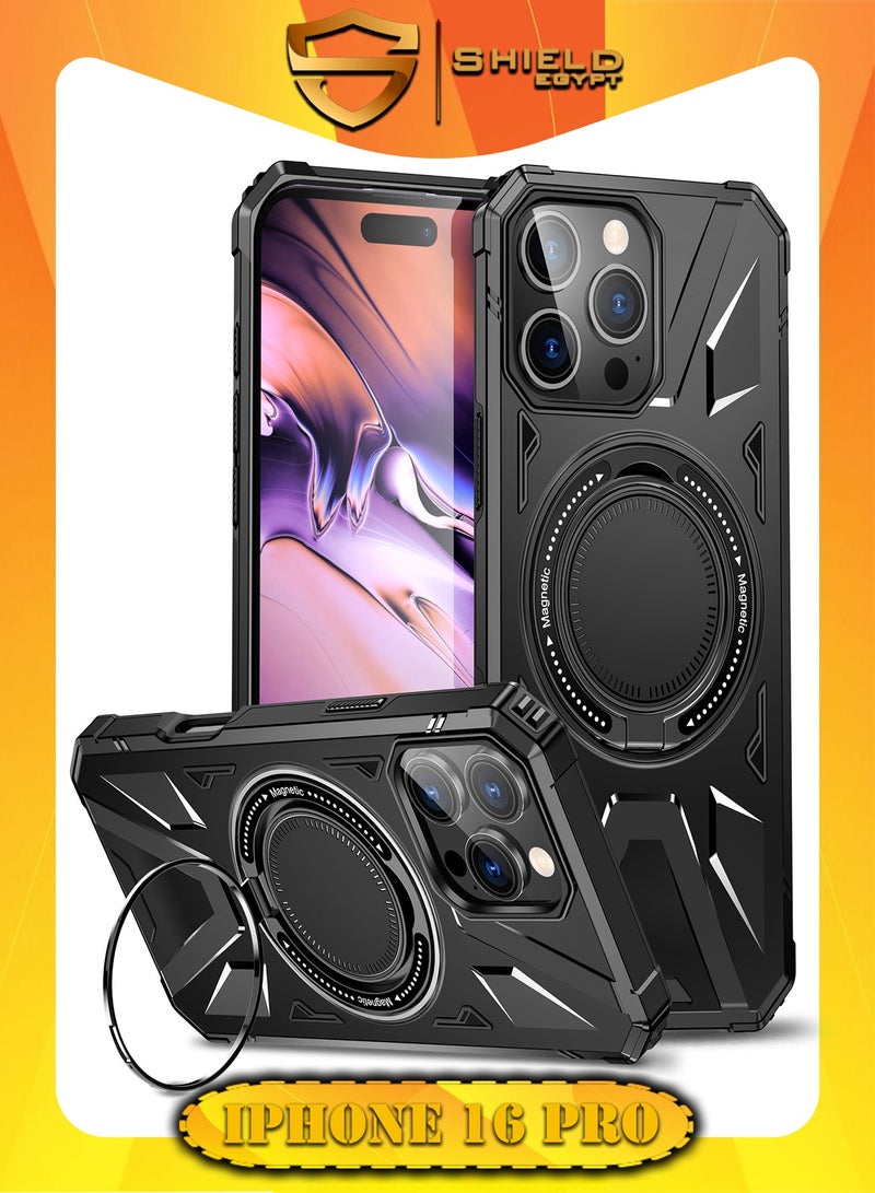 SHIELD EGYPT SHIELD EGYPT For iPhone 16 Pro Case Mag-Safe Magnetic Shockproof Phone Case with Ring Holder (Black)