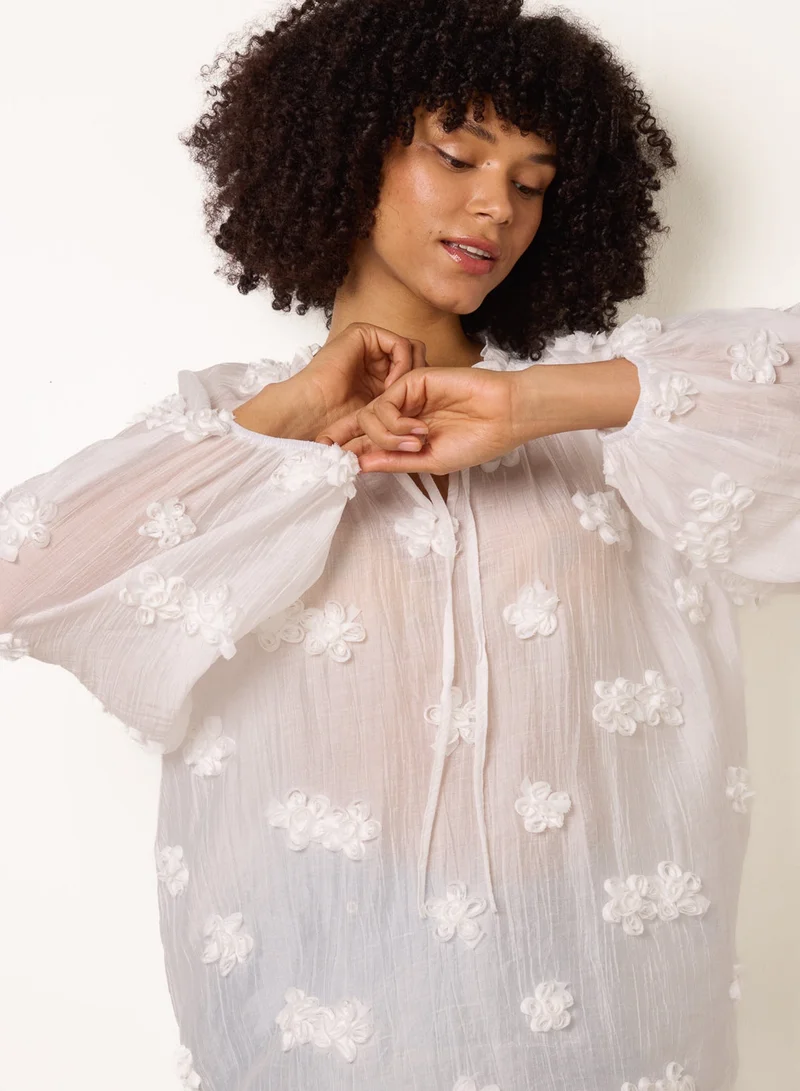 Blue Vanilla Floral Embroidery Top