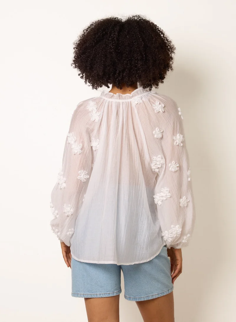 Blue Vanilla Floral Embroidery Top