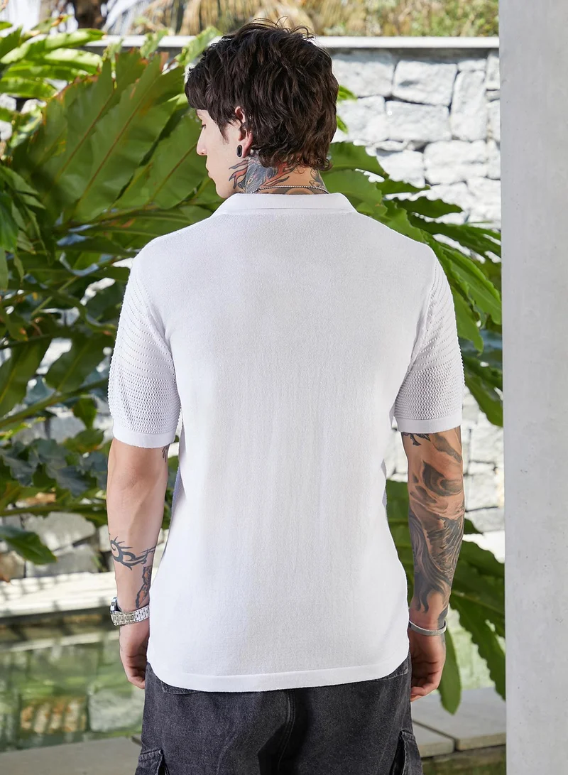 CAHOOT  Men's Chalk White Grid Open-Knit Shirt for Men | Best Price UAE