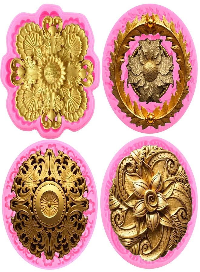 Mujiang Baroque Fondant Molds Embossed Flower Lace Silicone Molds Flower Wreath Garlands Chocolate Mold For Cake Decorating Gum Paste Candy Polymer Clay Set Of 4 - Image 1