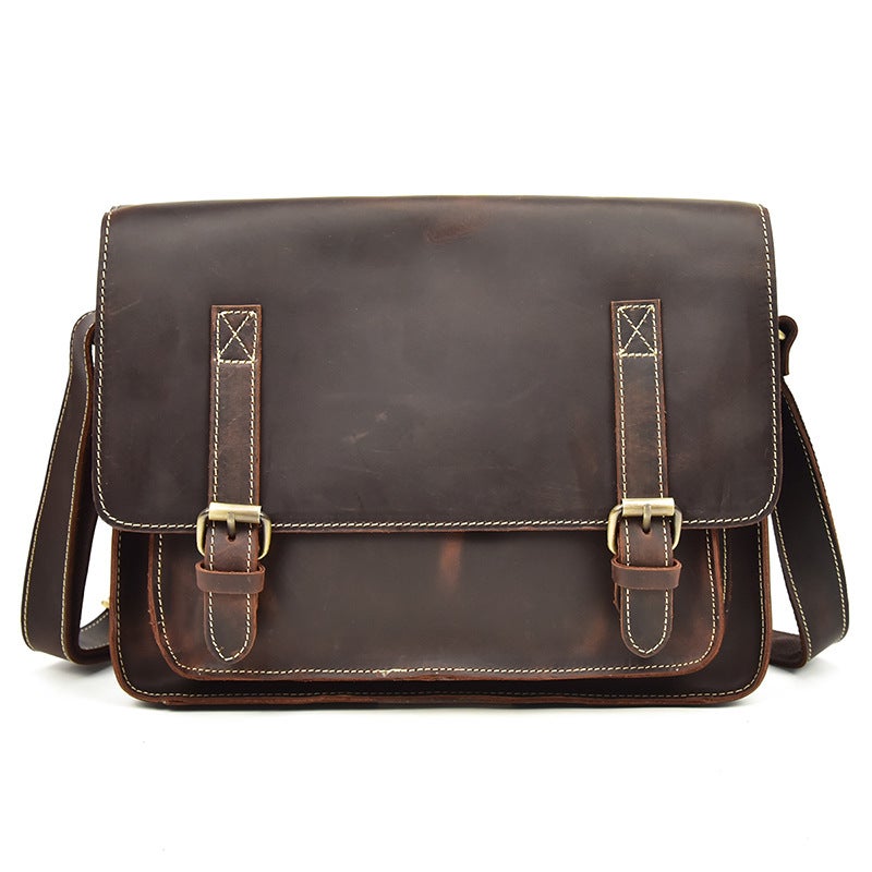 Men'S Genuine Leather Shoulder Bag, Crazy Horse Leather Crossbody Bag, Top Layer Cowhide Flap Shoulder Bag, Ipad Bag, Exclusively For Sales - Image 1