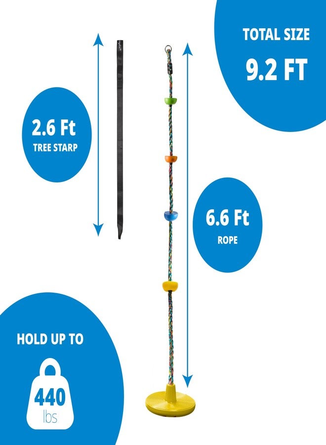 Jungle Gym Kingdom Tree Swing for Kids - Single Disc Seat and Rainbow Climbing Rope Set w/Carabiner and 2.6 Foot Strap - Treehouse and Outdoor Playground Accessories - Yellow - Image 4