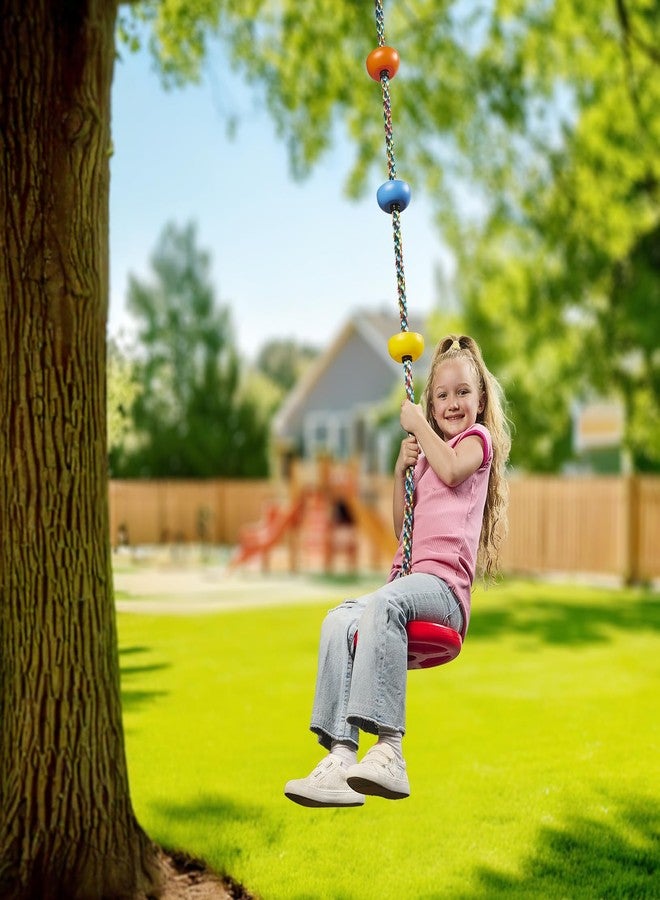 Jungle Gym Kingdom Tree Swing for Kids - Single Disc Seat and Rainbow Climbing Rope Set w/Carabiner and 2.6 Foot Strap - Treehouse and Outdoor Playground Accessories - Yellow - Image 2