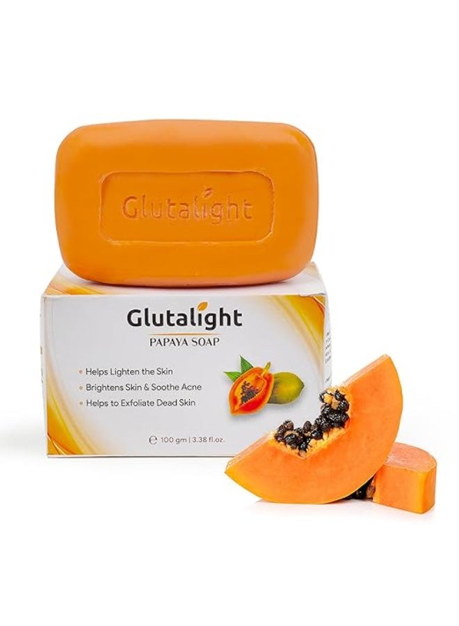 Glutalight Papaya Soap | Glutathione & Papaya Extract | Body Tan Removal Soap | Fades Pigmentation & Dark Spots | Exfoliate Dead Skin Cells | Bathing Soap for Face & Body | Soap For Bath - Pack of 1 - Image 1