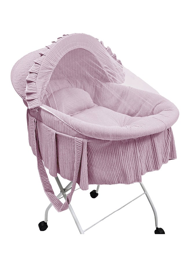 BABYCARA Newborn Baby Bed With Iron Stand Foldable Covers Cotton Fabric  - Image 1