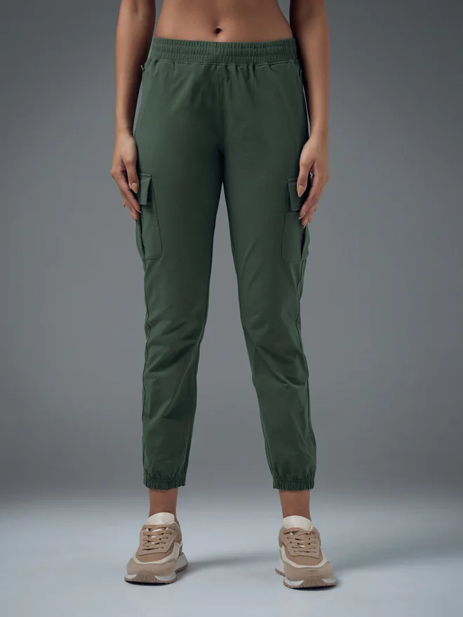 Technosport Green Slim Fit Solid Cargo Joggers with TECHNO GUARD for Women | Best Price UAE