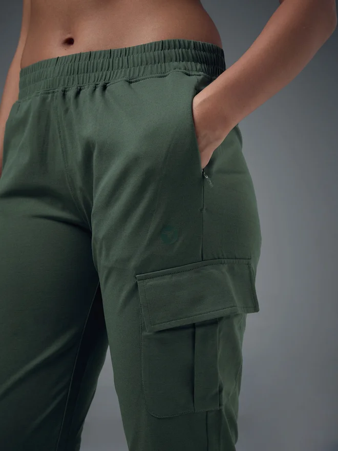 Technosport Green Slim Fit Solid Cargo Joggers with TECHNO GUARD for Women | Best Price UAE