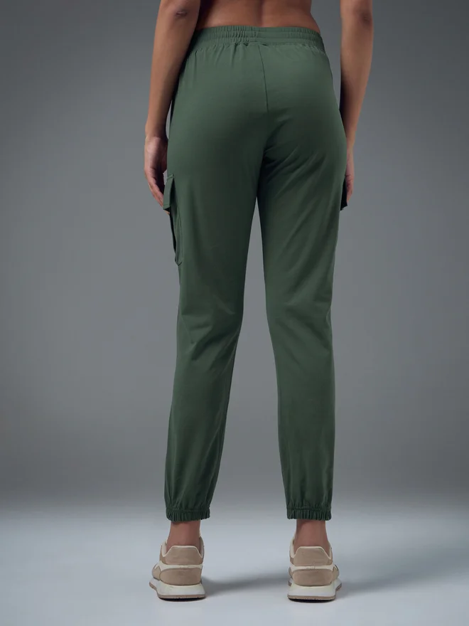 Technosport Green Slim Fit Solid Cargo Joggers with TECHNO GUARD for Women | Best Price UAE