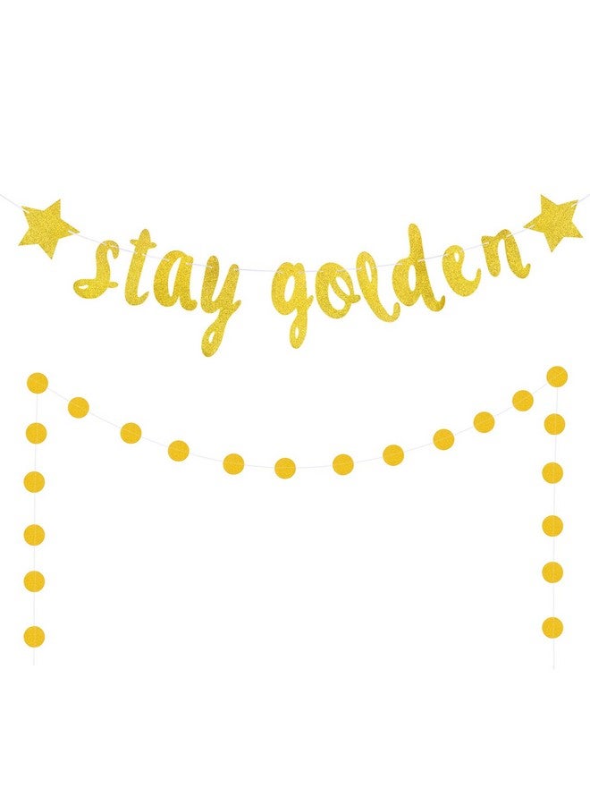 Boao 2 Pieces Stay Golden Banner Golden Birthday Party Decor Glitter Gold Lucky Birthday Banner Circle Dot Hanging Garland for Baby Shower Party Decoration Supplies - Image 1