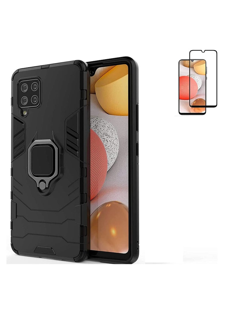 Y&D for Samsung Galaxy A42 5G Case with Glass Screen Protector Hybrid Heavy Duty Shockproof Armor Dual Layer Protection Defender Back Cover Car Mount and Kickstand Black - Image 1