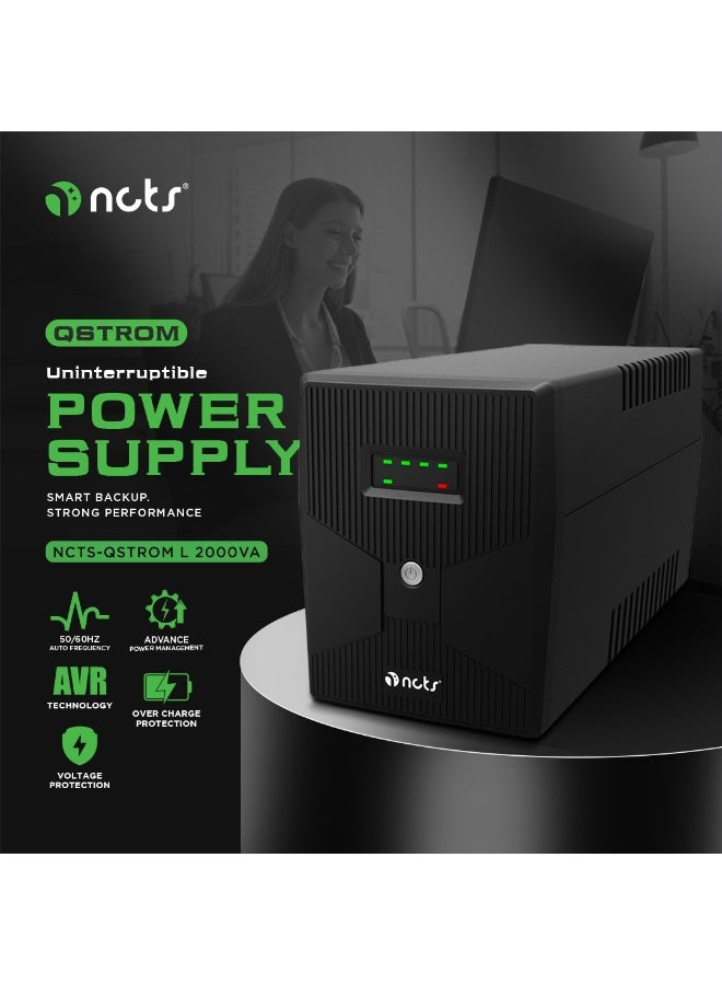 NCTS Line Interactive UPS NCTS QSTROM L SERIES 2000VA Voltage Input 220V Buck Up AVR Voltage Stabilization Fast Transfer Reliable Buck Up for Home & Office Equipment - Image 1
