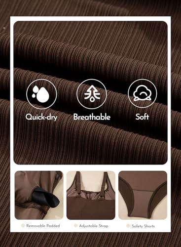 Aleumdr Women 2026 Fashion One Piece Swimsuits Drawstring Knot Tummy Control Swimwear Textured Bathing Suit Retro Bathing Suit Coffee X-Large - Image 5