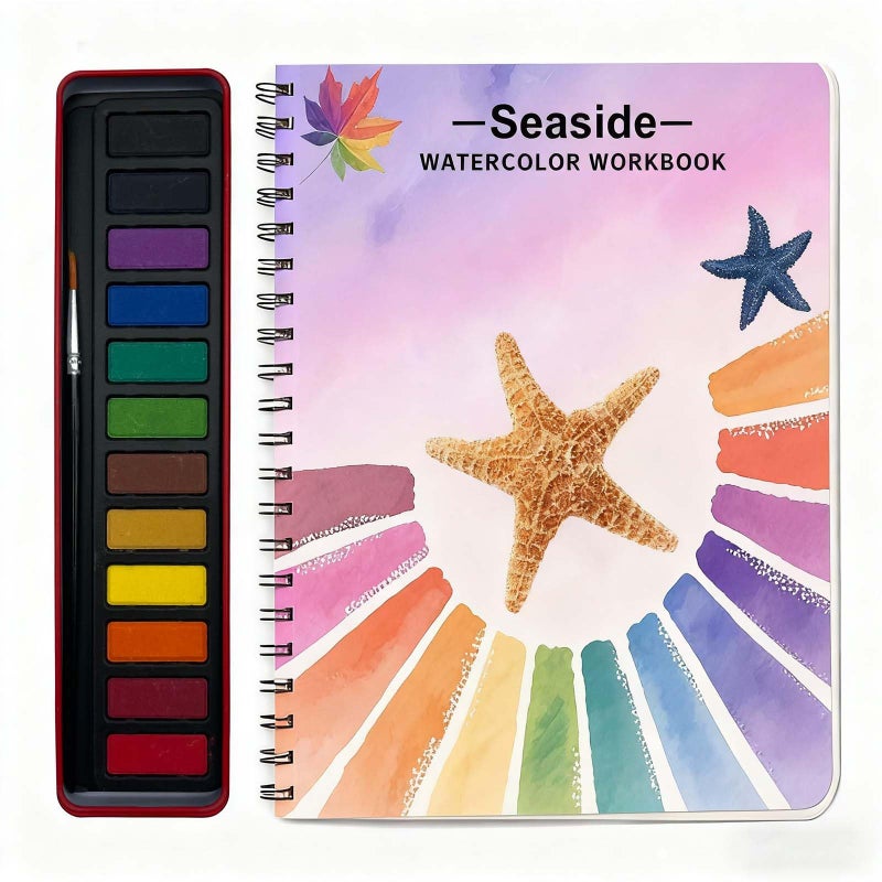 Watercolor Workbooks Beginner Watercolor Painting Kit 12 Colors Paint Set with Brush Perfect for Gifting to Spark Creativity Joy for Teens AdultsSeaside