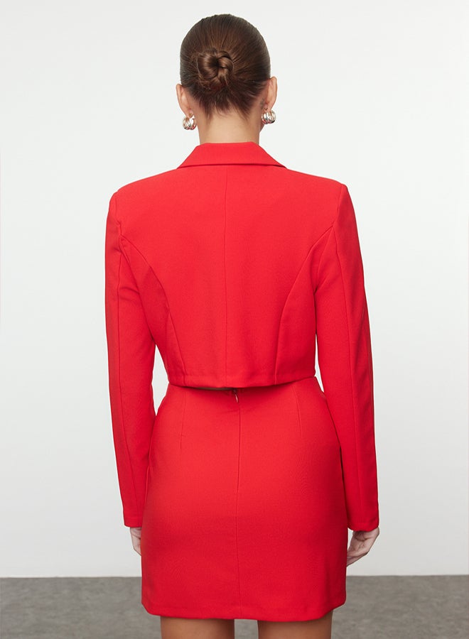 trendyol Red Crop Stone Button Detailed Woven Jacket TPRAW23CE00009 - Image 5