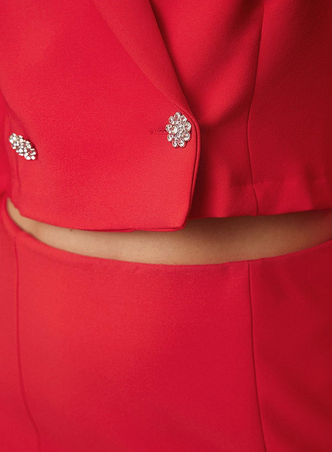 trendyol Red Crop Stone Button Detailed Woven Jacket TPRAW23CE00009 - Image 4