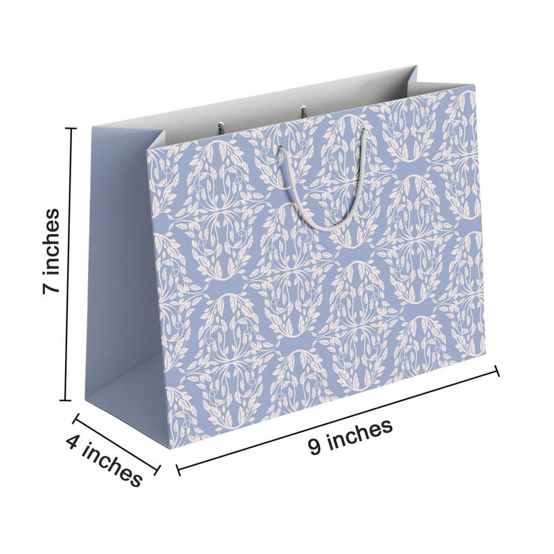 PaperPep Blue Beige Votive Pattern PrintGift Paper Bags | Small (9"X7"X4" inches) | Attached gift tags, Ideal for Return Gifts, Weddings, Birthday & Celebrations | Pack of 3 - Image 2