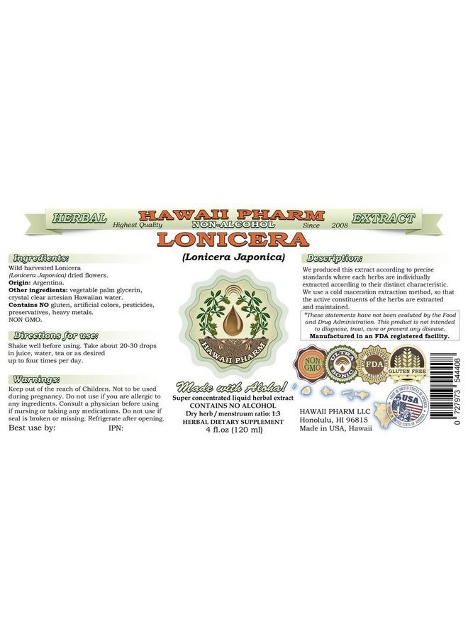 HawaiiPharm - Lonicera Alcoholfree Liquid Extract Lonicera (Lonicera Japonica) Dried Flower Glycerite Hawaii Pharm Natural Herbal Supplement 2 Oz - Image 1