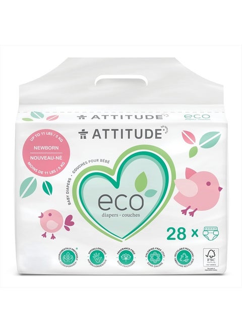 Disposable Diapers for Sensitive Skin, Non-Toxic, Hypoallergenic, Chlorine-Free, Dye-Free & Lotion-Free Biodegradable Baby Diapers, Plain White (Unprinted), Size 0 (Up to 11 lbs), 28 Count