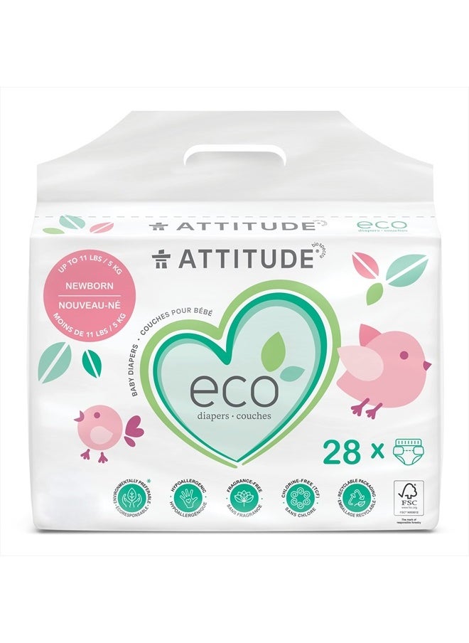 Attitude - Disposable Diapers for Sensitive Skin, Non-Toxic, Hypoallergenic, Chlorine-Free, Dye-Free & Lotion-Free Biodegradable Baby Diapers, Plain White (Unprinted), Size 0 (Up to 11 lbs), 28 Count - Image 1