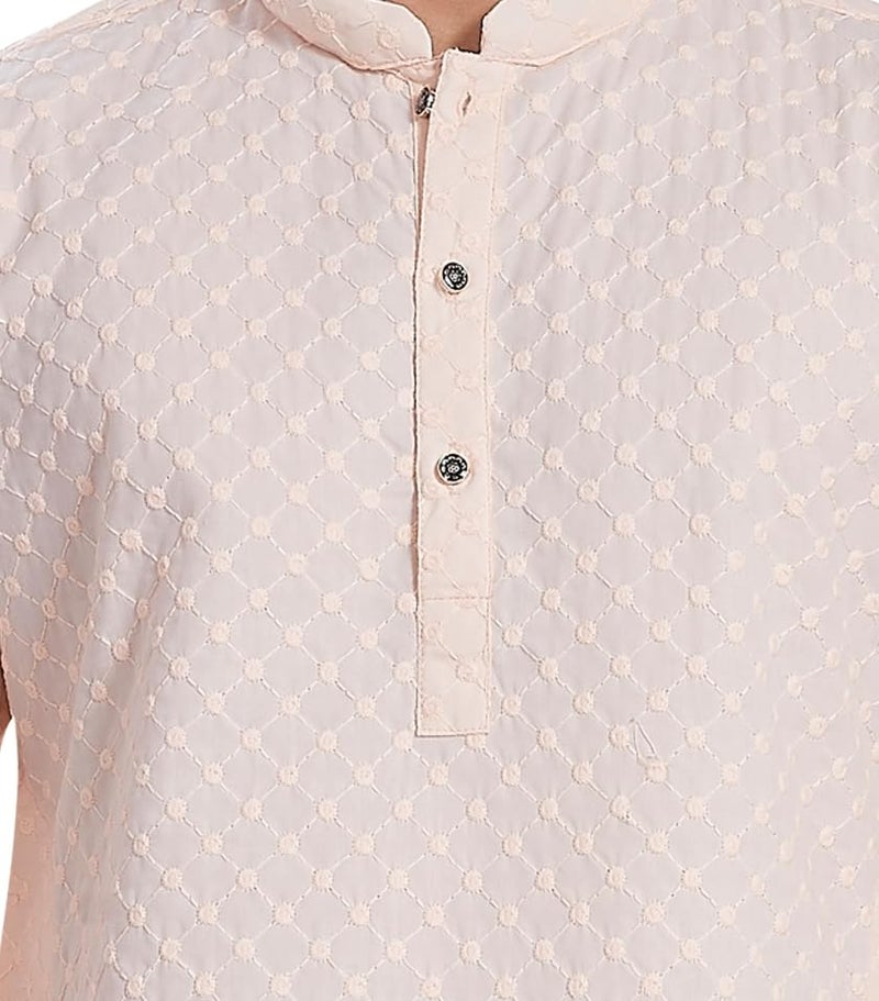 DIVISIVE Men's Thread Embroidered Cotton Only Slim Fit Kurta (DKRT640_XXL_Peach) - Image 2