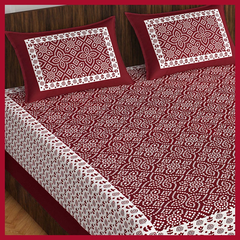 Meejoya Cotton Rajasthani Jaipuri Traditional King Size Double Bed Bedsheet With 2 Pillow Covers - Jaipuri_12, Multicolored