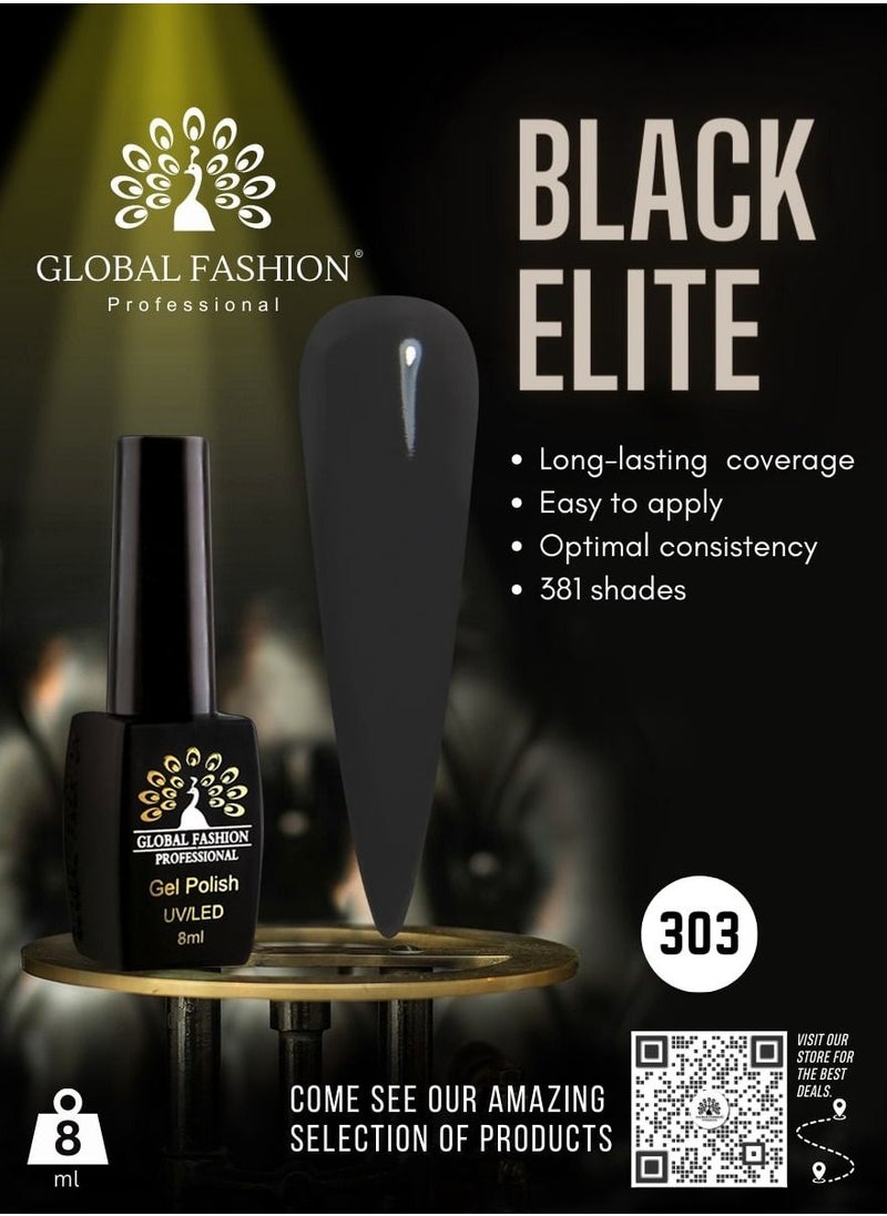 GLOBAL FASHION Global Fashion Black Elite Gel Polish | 132 Colors of Long-Lasting Elegance - 8ml | 303  - Image 2