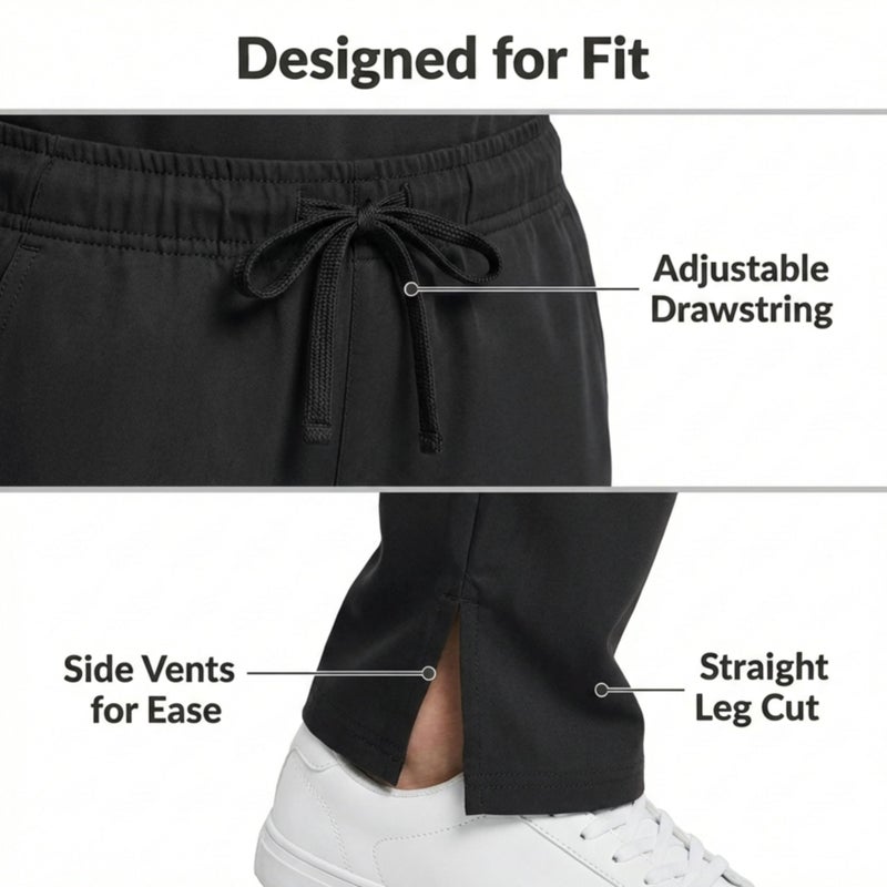 MediChic Straight Leg Scrub Pants for Women, Anti-Wrinkle Women's Medical Scrub Pants, 6 Pockets, 4-Way Stretch, Elastic Waistband with Drawstring, for Doctors, Nurses, and Surgeons, Black - Image 5