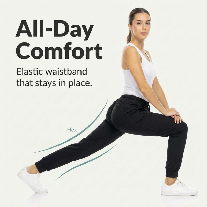 MediChic Straight Leg Scrub Pants for Women, Anti-Wrinkle Women's Medical Scrub Pants, 6 Pockets, 4-Way Stretch, Elastic Waistband with Drawstring, for Doctors, Nurses, and Surgeons, Black - Image 4