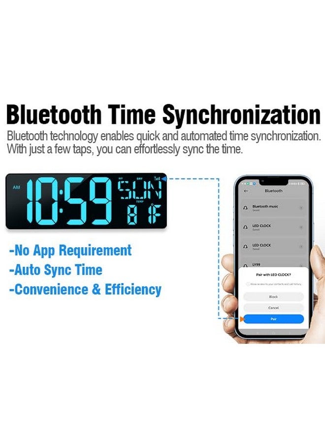 TXL 17.2" Large Digital Wall Clock Bluetooth Sync Time, LED Wall Clock with Date and Temperature, Count Up/Down Timer Clock with Remote Control, Adjustable Brightness Alarm Clock - Image 3